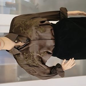 ESCADA-Never Worn Dark Sage Green Silk Blouse with Embroidery